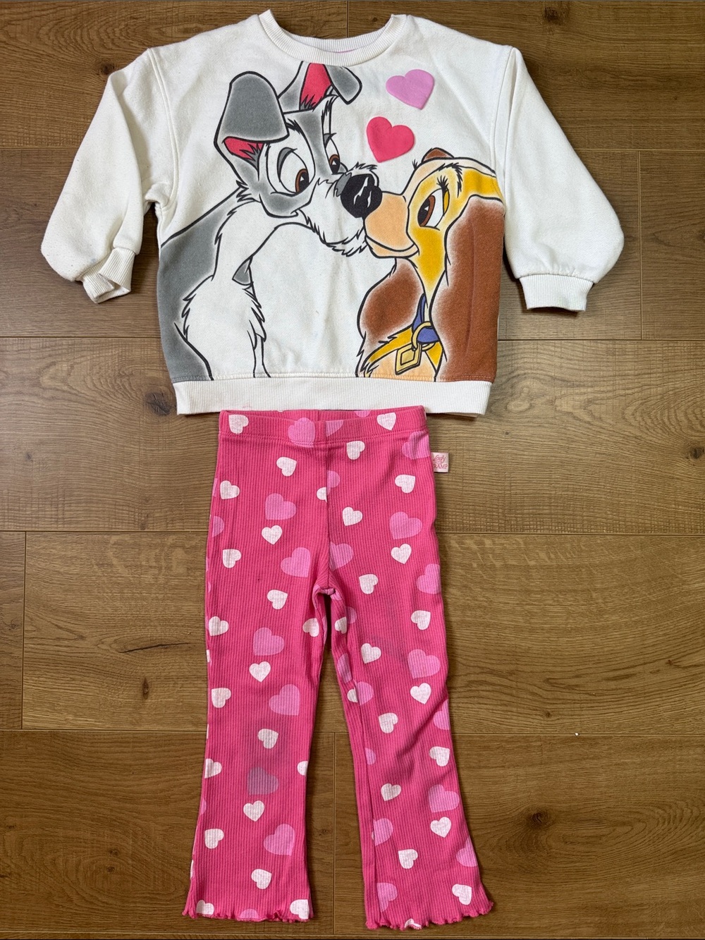 Disney Pink & Cream Lady and the Tramp Heart Sweater Set